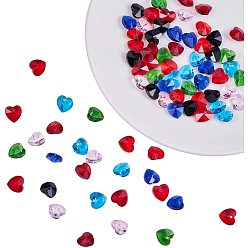 Mixed Color Faceted Heart Transparent Glass Charms, Mixed Color, 10x10x5mm, Hole: 1mm, 10pcs/color, 70pcs/box