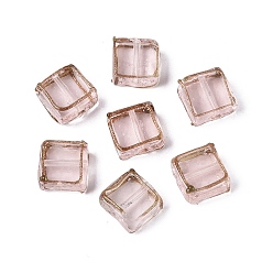 Розовый Бусины ручной работы бусины золотого песка, квадратные бусины с золотой отделкой, туманная роза, 11.5~13.5x12~13.5x6~7.5 мм, отверстие : 0.7~1.4 мм