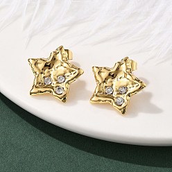 Настоящее золото 18K 304 серьги-гвоздики из нержавеющей стали со стразами для женщин, звезда, ионное покрытие (ip), реальный 18 k позолоченный, 19.5x20 мм