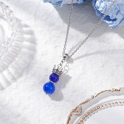 Синий Подвеска в виде принца с короной из стеклянных бусин ручной работы 304 ожерелья из нержавеющей стали для женщин, цвет нержавеющей стали, синие, 17.83 дюйм (45.3 см)