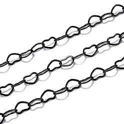 Black Spray Painted Brass Heart Link Chains, Soldered, with Spool, Black, 6x4.5x0.5mm, 32.8 Feet(10m)/roll
