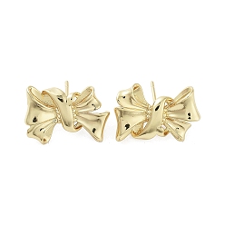 Real 18K Gold Plated Rack Plating Brass Stud Earring, Cadmium Free & Lead Free, Long-Lasting Plated, Bowknot, Real 18K Gold Plated, 15x22mm