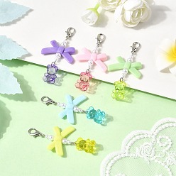 (52) Непрозрачная лаванда Акриловый медведь с подвесными украшениями в виде банта, с имитацией жемчуга из АБС-пластика и цинковым сплавом, платина, разноцветные, 66 мм