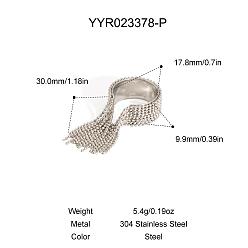 Нержавеющая Сталь Цвет Регулируемые 304 открытые манжеты из нержавеющей стали с кисточками и бусинами для женщин, цвет нержавеющей стали, внутренний диаметр: регулируемый