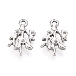 Нержавеющая Сталь Цвет 304 Настройки горный хрусталь из нержавеющей стали кулон, не тускнеет, филиал, цвет нержавеющей стали, пригодный для стразов 0.9 мм, 13.5x8x2 мм, отверстие : 1.4~1.5 мм