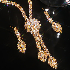 Золотой Ожерелья с подвесками из сплава с цветком и конским глазом, украшенные кристаллами и стразами, и комплекты серег-гвоздиков, золотые, 350 мм и 40x11 мм