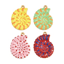 Golden Printed 304 Stainless Steel Pendants, Conch Shell Shape Charms, Mixed Color, Golden, 29.5x22x3mm, Hole: 1.6mm