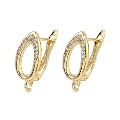 Настоящее золото 18K Фурнитура для сережек-колец в форме капли с микропаве из прозрачных кубических цирконий из латуни, без кадмия и без свинца, долговечный, стойки покрытие, запереть, с петлей, реальный 18 k позолоченный, 20x8.5x13 мм, отверстие : 1.6 мм, штифты : 1 мм