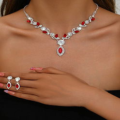 Красный Комплекты из цепочек-подвесок и серег-гвоздиков с подвесками в виде конского глаза и латунных страз, красные, ожерелье: 11.81 дюйм (300 мм)