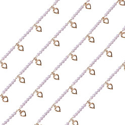 Золотой Бисерные цепочки из смолы ручной работы, пайки, без катушки, с латунным кулоном в форме сердца, золотые, 10.5x7.5x3 мм, около 6.56 футов (2 м) / комплект