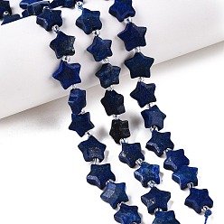 Ляпис-Лазурь Окрашенные нити бусин из натурального лазурита, с бисером, граненые звезды, 9~11x9~11x4~4.5 мм, отверстие : 1 мм, около 16 шт / нитка, 0.7~7.28'' (17.5~18.5 см), бусины : 3 мм диаметром, толщиной 2 мм , отверстие : 0.7~0.9 мм