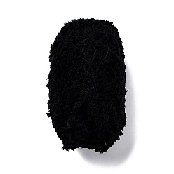 Black Soft Faux Fur Yarn, Twisted Cord, Hand-woven, for Baby Coat, Vest, Scarf, Hat, Black, 9~11x0.5mm, 38.28 yard(35m)/roll, 10rolls/bag