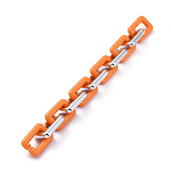 Dunkelorange Handgefertigte ccb kunststoffkabelketten, mit opaken Acrylverbindungsringen, Platin Farbe, dunkelorange, Links: 30x20x6 mm, 39.37 Zoll (1 m)/Strang