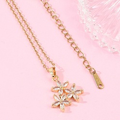 Настоящее золото 18K Латунный цветок микропаве кубический цирконий кулон ожерелья, с ионным покрытием (IP) 304 цепь из нержавеющей стали, стойки покрытие, реальный 18 k позолоченный, 15.79 дюйм (40.1 см)