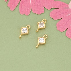 Rhombus 10шт. латунные подвески-коннекторы со стразами, без кадмия, без никеля и без свинца, реальный 18 k позолоченный, ромб, 8x4.5x2 мм, отверстие : 0.9 мм