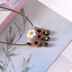 Античный Белый Ожерелья из вощеного шнура с подвеской в виде колокольчика из фарфорового цветка для женщин, античная бронза, старинный белый, 17.72 дюйм (45 см)