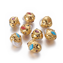 Золотой Естественный культурный жемчуг пресноводных, с синтетическими бирюзовый, горный хрусталь и латунная фурнитура, самородки, золотые, 11~14x15~20x14~16 мм, отверстие : 0.8 мм