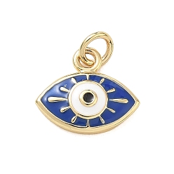 Azul Medio Colgantes de esmalte de bronce, amuletos mal de ojo, chapado en rack, larga duración plateado, sin plomo y cadmio, real 18 k chapado en oro, azul medio, 12.5x14.5x3.5 mm, agujero: 3 mm