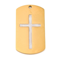 Белый 304 нержавеющей стальной эмали подвески, лазерная резка, прямоугольник с крестиком, золотые, белые, 44x24x2 мм, отверстие : 2 мм