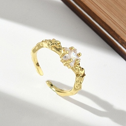 Золотой Открытые кольца манжеты из латуни с микропаве и кубическим цирконием, звезда, без кадмия и без свинца, стойки покрытие, долговечный, золотые, 6 мм, внутренний диаметр: 16 мм