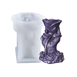 Flower DIY Silicone Statue Candle Holder Molds, 3D Portrait Resin Casting Molds, Hand with Rose, Flower, 8.7x9.5x14.2cm