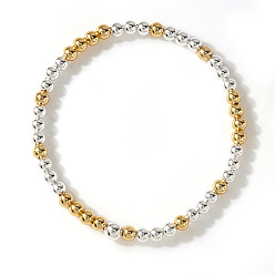 Платиновый & Золотой Латунные круглые бусины эластичные браслеты для женщин, платиной и золотом, 6.89 дюйм (17.5 см)