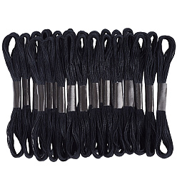 Черный Полиэстеровые нитки для вышивки крестом, 6-слойная нить для вышивания, браслеты дружбы своими руками, чёрные, 0.5 мм, около 8.75 ярдов (8 м) / моток, 24 мотков/набор