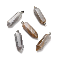 Banded Agate Natural Banded Agate Pendants, Hexagon Charms, with 304 Stainless Steel Snap on Bails, Stainless Steel Color, 49~51x13~14x15~16mm, Hole: 7.5x4mm