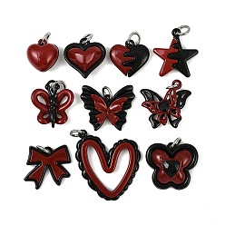 Платина 10 шт. подвески из сплава с двойным экраном красного и черного цвета, разнообразные, с целью перехода в кольце, платина, 13~28x12~25.5x2.5~9.5 мм, отверстие : 5 мм