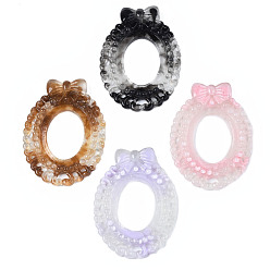 Mixed Color Two Tone Transparent Resin Cabochons, Imitation Gemstone Style, Hollow Oval with Bowknot, Mixed Color, 71x53x9mm, Inner Diameter: 33x24mm