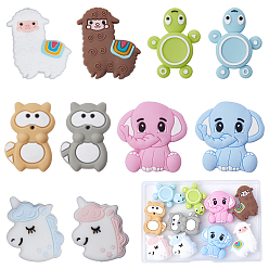 (52) Непрозрачная лаванда 10шт 10 стиль силиконовые бусины, черепаха и слон и единорог и овца и енот, разноцветные, 26.5~31x20~29x7.5~10.5 мм, отверстие : 2~3 мм, 1 шт / стиль