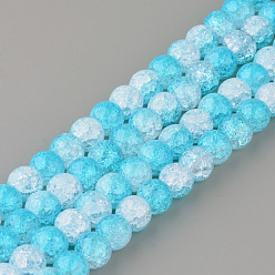 Sky Blue Synthetic Crackle Quartz Beads Strands, Two Tone Style, Round, Dyed, Sky Blue, 12mm, Hole: 1mm, about 32pcs/strand, 15.7 inch