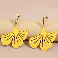 Gold Baking Paint Alloy Gingko Leaf Stud Earrings for Women, Golden, Gold, 75x60mm