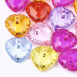 Mixed Color Transparent Acrylic Pendants, Faceted, Heart, Mixed Color, 29.5x29x12.5mm, Hole: 3.5mm, about 88pcs/500g