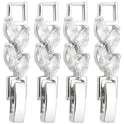 Платина 10шт. стойка для часов с покрытием из латуни, прозрачный кубический цирконий, застежки для часового ремешка, без кадмия и без свинца, долговечный, лист, платина, 32x6x4 мм, отверстие : 3x3.7 мм