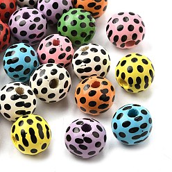 (52) Непрозрачная лаванда Набивные шима деревянные бусины, круглые, разноцветные, 16~16.5 мм, отверстие : 4 мм