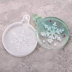 Clear Pendant Silicone Molds, Resin Casting Molds, For UV Resin, Epoxy Resin Jewelry Making, Flat Round with Snowflake, White, 81x64x12mm, Inner Diameter: 77x61mm