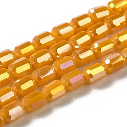 Темно-Оранжевый Стеклянные бусины с гальваническим покрытием , граненые, AB цвет, колонка, темно-оранжевый, 4x5~6 мм, отверстие : 1 мм, около 80 шт / нитка, 40~48 см