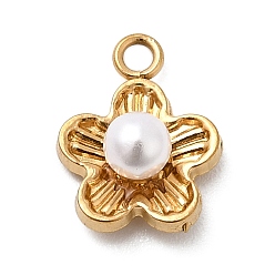 Настоящее золото 18K 304 подвески-жемчужины из нержавеющей стали и АБС-пластика, , ионное покрытие (ip), реальный 18 k позолоченный, 12x9.5x5.5 мм, отверстие : 1.6 мм