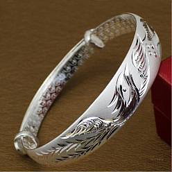 Платина Браслеты из латуни в этническом стиле с рисунком феникса для женщин, платина, внутренний диаметр: 2-1/2 дюйм (6.5 см)