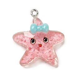 Морская звезда Подвески из смолы серии «морские животные», с платиновой железной петлей и блестками, морская звезда, 27x24x8.5 мм, отверстие : 1.8 мм