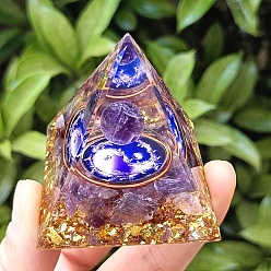 Аметист Генераторы энергии смолы оргонитовой пирамиды, рейки натуральные аметистовые чипсы внутри для украшения стола домашнего офиса, 50 мм