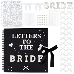 Black DIY Wedding Photo Album Guestbook Set, include Paper Loose-leaf Notebook, Hotfix Rhinestone, Vinyl & ABS Plastic Stickers, Polyester Bowknot and Acrylic Double-sided Tape, Black, 324x310x11.5~25.5mm