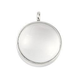 Нержавеющая Сталь Цвет 304 подвески-медальоны из нержавеющей стали, со стеклом, плоский круглый шарм, цвет нержавеющей стали, 31x24x14 мм, отверстие : 5 мм