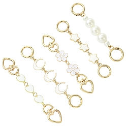 Golden 5Pcs 5 Styles Alloy White Enamel Bag Extension Chains, with ABS Plastic Imitation Pearl, Mixed Shapes, Golden, 138~173mm, 1pc/style
