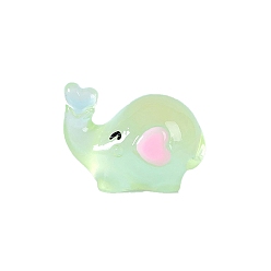 Светло-зеленый Светящиеся смоляные статуэтки слона с сердечками для украшения рабочего стола автомобиля, светящиеся в темноте украшения, светло-зеленый, 15x22 мм