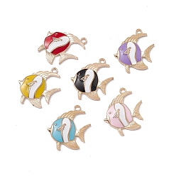 (52) Непрозрачная лаванда Подвески из эмали и сплава, золотой свет, очарование рыбы, разноцветные, 27x25x3.5 мм, отверстие : 2.2 мм