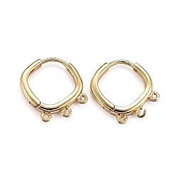 Real 18K Gold Plated Brass Huggie Hoop Earring Findings,  with Horizontal Loop, Long-Lasting Plated, Real 18K Gold Plated, 15x15x2.5mm, Hole: 0.9mm, Pin: 0.8mm