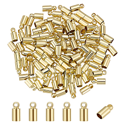 Настоящее золото 14K Латуни конце шнура, Торцевые крышки, колонка, реальный 14 k позолоченный, 7x2.5 мм, отверстие : 1.4 мм, внутренний диаметр: 2 мм, 240 шт / комплект