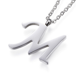 Нержавеющая Сталь Цвет Не тускнеет 304 ожерелья с подвесками из нержавеющей стали, Буква М, с кабельными цепями и застежкой омара, цвет нержавеющей стали, 18.11 дюйм (46 см)
